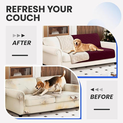 Waterproof Couch Covers for Pets, Waterproof Dog Bed Cover, Anti-Slip Soft Dog Blankets, Couch Cover for Dogs Washable, Pet Blanket for Puppy Large Dogs Cat Christmas (82x102 Inch, Burgundy)