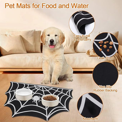 Halloween Pet Mat for Food and Water, Pet Feeding Mat for Dog Cat Bowl Absorbent Anti-Stain Non-Slip Quick Dry Easy Clean Floor Placemat, Pets Accessories Indoor (24 * 35.5 in)