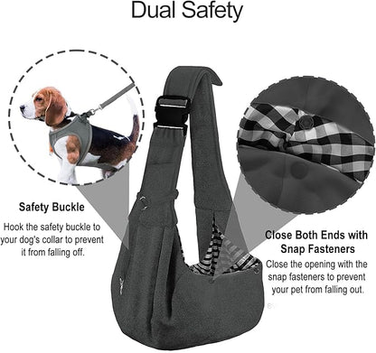PETLOFT Reversible Dog Cat Sling Carrier, Small Carrier, Adjustable Sling, Hands Free Cross Body Carrier with Collar Hook for Dog/Cat/Bunny up to 11lb (Dark Grey)