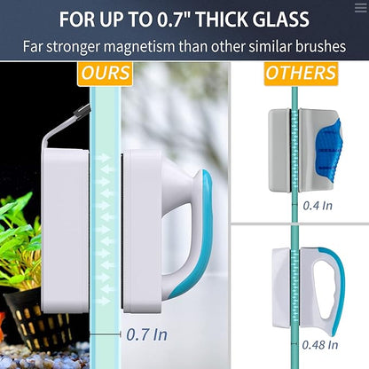 Pawfly Aquarium Strong Magnetic Brush Stain Cleaner with Detachable Stainless Steel Scraper and Non-Slip Handle 4 Inch Floating Cleaning Scrubber Tool for Glass Fish Tank (Not for Acrylic Tank)