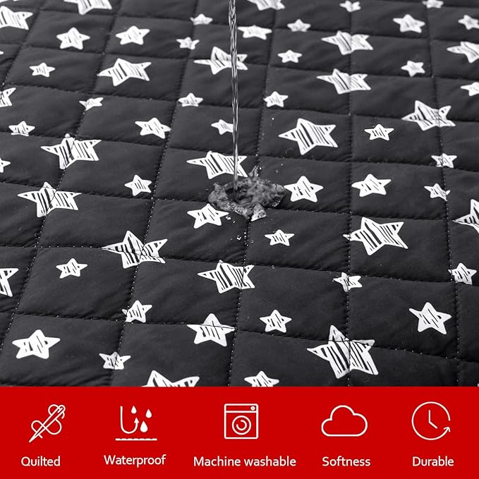 Waterproof Dog Bed Covers Replacement Washable Pet Hair Easy to Remove, Noiseless Quilted Puppy Pet Bed Cover Lovely Black Star Print 35x44 Inches, for Dog/Cat, Cover Only
