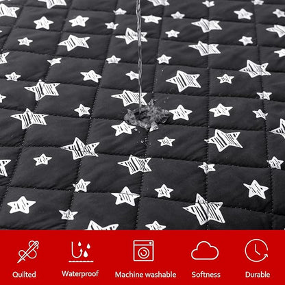 Waterproof Dog Bed Covers Replacement Washable Pet Hair Easy to Remove, Noiseless Quilted Puppy Pet Bed Cover Lovely Black Star Print 16x25 Inches, for Dog/Cat, Cover Only
