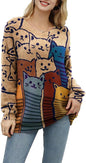 YESNO Women Christmas Sweater Graphic Printed Oversized Pullover Sweaters Casual Loose Knit Tops S01
