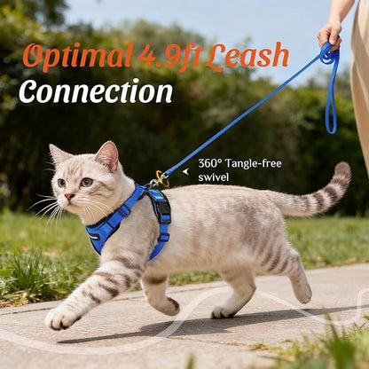 Dooradar Cat Harness and Leash Set, Escape Proof Safe Adjustable Kitten Vest Harnesses for Walking, Easy Control Soft Breathable Mesh Jacket with Reflective Strips for Cats, Blue, XS