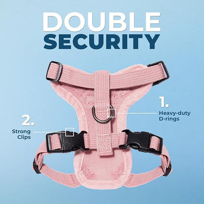 Voyager Escape-Proof Step-in Lock Cat Harness & 5ft Neoprene-Handle Leash Set All-Weather Mesh with Reflective Stitching for Small to Large Cats by Best Pet Supplies, Pink, S