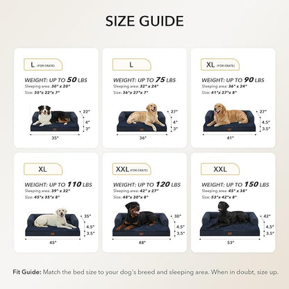 Orthopedic Dog Beds for Extra Large Dogs, Waterproof Egg Crate Foam XL Dog Bed with Sides 41x27Inch, Washable Big Dogs Couch Beds with Removable Cover and Nonskid Bottom, Navy Blue