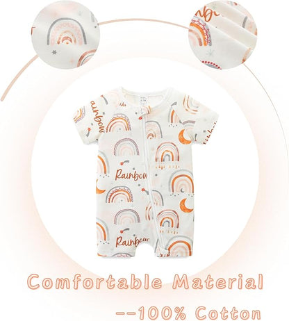 Unisex Summer Trendy 2-Pack Rompers Short Sleeve Zipped Bodysuit Infant Cotton Outfits