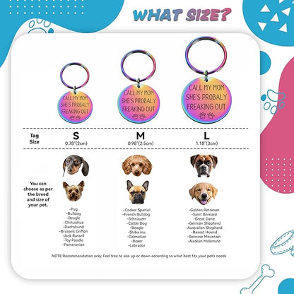 Funny Personalized Dog Tag, Customized Dog Collar with Name Tags Plate, Call My Mom! She's Probably Freaking Out,Cute Pet Tag Keychain for Dogs Cats Owner, Pet Name Tag Double Sided Engraved