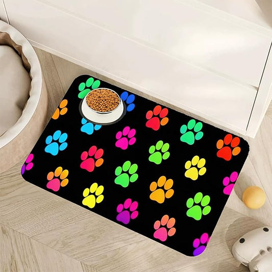 Cat Gradient Paw Print Dog Food Mat for Floors,Absorbent Pet Food and Water Bowl Mats,Non-Slip Pet Feeding Mat,Pet Supplies 16" x 24"