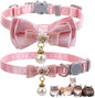 2 Pack Pink Cotton Cat Collars for Girl Cats, Cute Pearl Bow Kitten Collar Breakaway Safety Buckle Cats Pet Collars Adjustable from 7.9 to 11.8 Inches