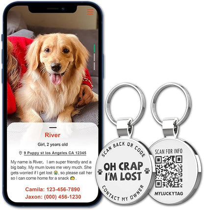 MYLUCKYTAG QR Code Pet ID | Personalized Dog & Cat Collar Tag | Online Profile with Instant Scanned Location Alert Email