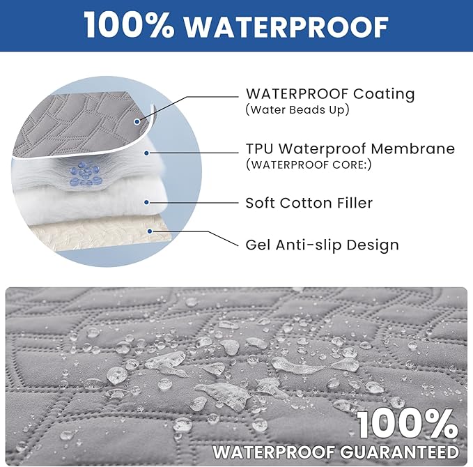 Waterproof Dog Blanket, Non-Slip Soft Pet Bed Cover, Couch Cover for Dogs Washable, Protects Sofa, Furniture, Crate, Car, Tear Resistant Leakproof Pet Blanket (82x82 Inch, Light Grey)