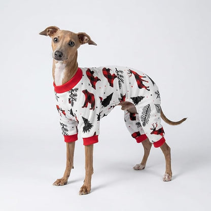 Fitwarm Reindeer Dog Christmas Pajamas, Winter Doggy Clothes for Small Dogs Boy Girl, Fleece Dog Onesie with Feet, Holiday Pet Outfit, Black, White, Red, XXL