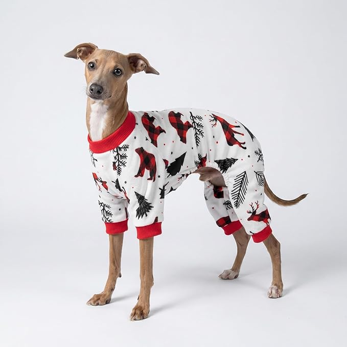 Fitwarm Reindeer Dog Christmas Pajamas, Winter Doggy Clothes for Small Dogs Boy Girl, Fleece Dog Onesie with Feet, Holiday Pet Outfit, Black, White, Red, Large