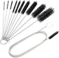 CiaraQ Bottle Cleaning Brushes, 8 Inch Nylon Tube Brush Set & A Flexible Long Drain Brush 60 inch, Cleaner for Narrow Neck Bottles Cups with Hook, Set of 11pcs, Black