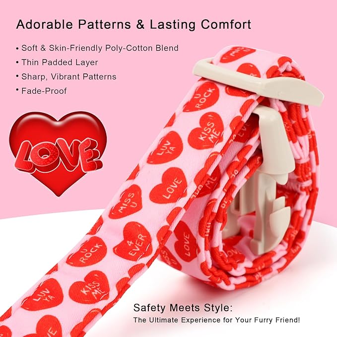 Valentines Dog Collar for Small Dogs - Valentine Red Conversation Hearts Dog Collars, Love Boy Girl Dogs Collars, Lightweight Adjustable Cute Puppy Collar with Quick-Release Buckle XS