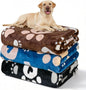 Premium Dog Blankets for Large Dogs & Cat Flannel Blanket Washable, Soft Pet Throw Cover for Kennel Crate Bed, Cute Paw Pattern, 41x31 inch,Blue/Black/Brow
