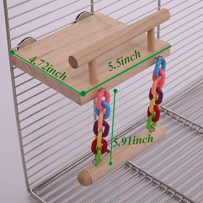 Parrot Climbing Ladder, Bird Wooden Playground with Climbing Ladder Stand, Parrot Play Stand, Bird Swing for Green Cheeks, Small Lovebirds, Goldens, Hamsters, Bird Cage Chew Toy Set (Multi-Colored)