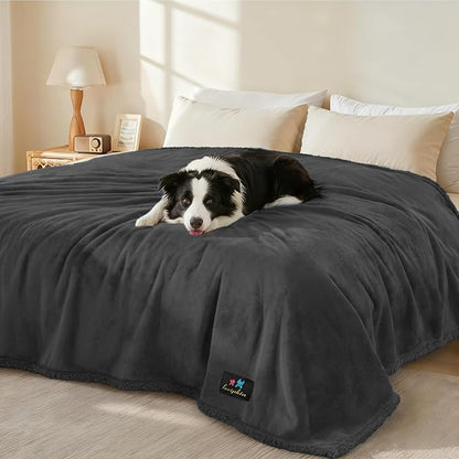 Luciphia Waterproof Pet Blanket, Liquid Pee Proof Dog Blanket for Sofa Bed Couch, Reversible Sherpa Fleece Furniture Protector Cover for Small Medium Large Dogs Cats, Black Queen Size（90" x 82"）