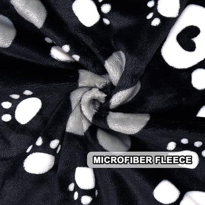 Dog Blanket, Soft Fleece Dog Blankets for Large Dogs, Fluffy Flannel Pet Cat Puppy Blanket Mat Cover for Bed Couch, Cute Paw Print Throw Blanket for Dogs, Black 60"X50"