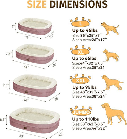 Orthopedic Washable Large Dog Bed: Cooling Dog Bed with Bolsters - Jumbo Bed Waterproof Removable Cover Non-Slip Pet Bed for Extra Large Sized - Pink