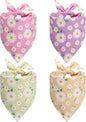 4Pcs Floral Dog Bandanas Girl Large Daisy Triangle Scarf Reversible Spring Bibs Handkerchief Cute Flower Bandanas for Large Dogs Pets
