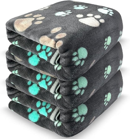 Dog Blankets for Large Dogs, 3 Pcs Dog Blanket Washable, Soft Fluffy Flannel Pet Blanket Mat Cover for Bed Couch, Cute Print Puppy Blanket 60" x 50"