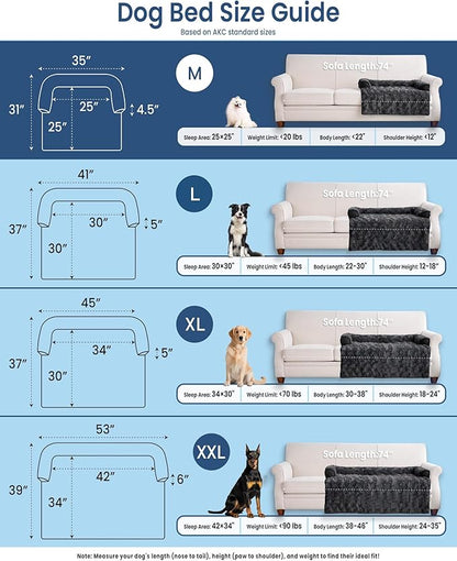 Calming Medium Dog Bed for Couch, 35 x 31 inch Removable Couch Cover for Dogs Washable, Non-Slip Fluffy Plush Dog Sofa Mat for Furniture Protector - Dark Grey