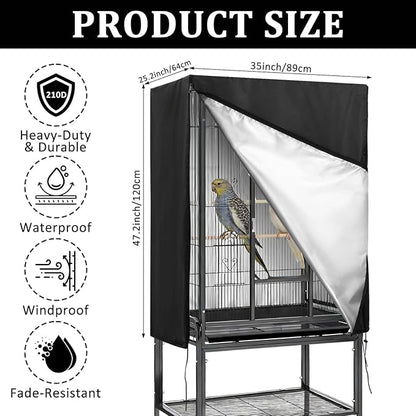 Bird Cage Cover 35"x25"x47" Heavy Duty Waterproof Bird cage Covers for Night, Zipper Panel Blackout Birdcage, Good Night Enclosure for Parakeet, Parrot, Cockatiel and More Finches