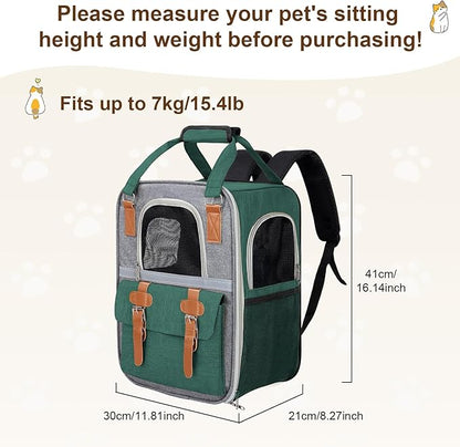 Cat Carrier Backpack, Airline Approved Mesh Dog Backpack with Breathable, Hiking, Travel, Camping, Pet Carriers Backpack for Large Cats and Small Dogs - Holds Pets up to 15 Lbs (Dark Green)