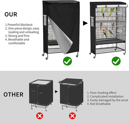 Roasivi Universal Large Birdcage Cover Black Out and Breathable Cages Cover for Parrots and Other Small Animals Durable Waterproofing Washable Material 36" L x 25" W x 48" H Black