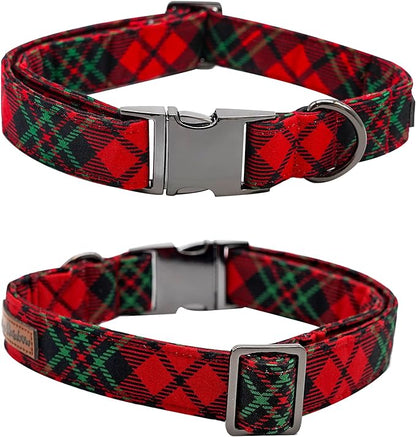 Dog Collar, Christmas Dog Collar Plaid Pet Collar Bow Holiday Bows Girl Boy Puppy Collar Adjustable Pet Collar for X-Large Dogs