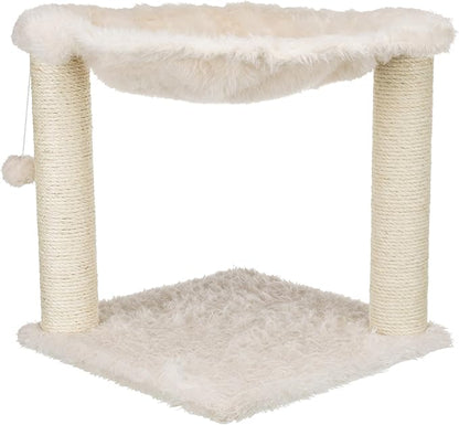 TRIXIE Baza XXL Cat Scratching Posts, Indoor Cat Furniture with Plush Hammock, Jute Scratcher Posts and Dangling Toy Ball, 18.1" L x 18.1" W x 19.7" H, Cream