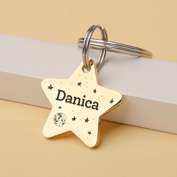 Anavia Small Size Dog Cat ID Tags, Small/XS Personalized Color Plated Stainless Steel Puppy Kitten Name Tags, Customized Engraved Nameplate Pet Collar Tag (Silver, Star)