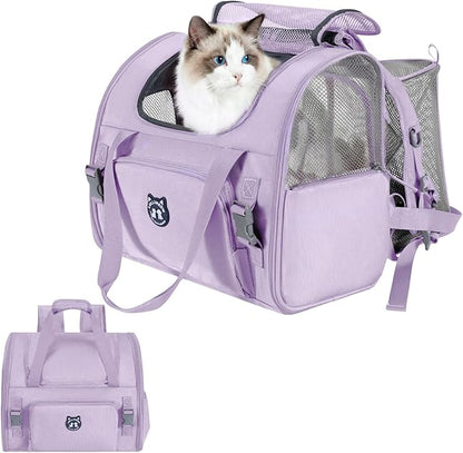 Lollimeow Expandable Cat Carrier Backpack for Large Cats - Airline Approved Pet Carrier Backpack for Small Dogs, Hiking & Travel, Waterproof with Breathable Mesh, 22lbs Capacity (Lavender, Large)