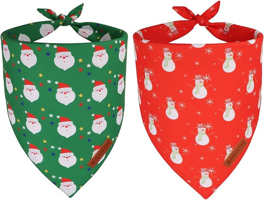 ADOGGYGO Christmas Dog Bandanas 2 Pack, Reversible Santa Snowman Xmas Pet Scarf Bib, Adjustable Fit Red Green Christmas Bandana for Extra Large Dogs (X-Large)
