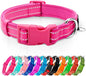 azuza Reflective Dog Collar,Soft Neoprene Padded Pet Collar with ID Tag Ring,Adjustable for Medium Dogs,Hot Pink,M