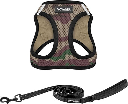 Best Pet Supplies Voyager Step-in Air All Weather Mesh Harness and Reflective Dog 5 ft Leash Combo with Neoprene Handle, for Small, Medium and Large Breed Puppies - Army/Black Trim, XX-Small