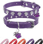SCENEREAL Cat Collar with Bells, Leather Cat Collars with Paw Studded, Adjustable Pet Collars for Boy Girl Cats,Soft Cute Cat Collar for Kitty Puppy Small Big Cats, Purple
