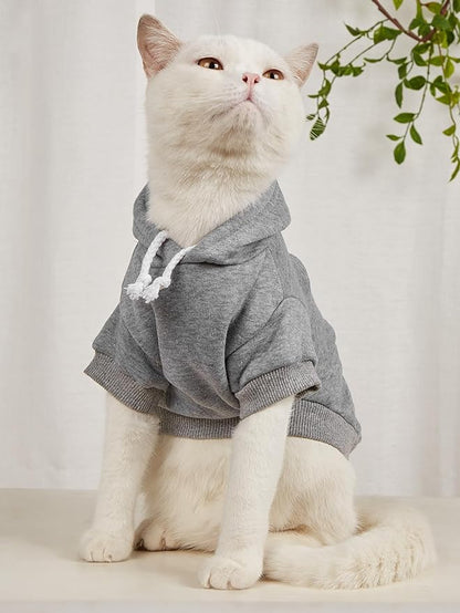 QWINEE Basic Dog Hoodie Sweatshirt Puppy Sweater Warm Cat Costumes Pet Clothes for Chihuahua Puppy Kitten Small Medium Dogs Black and Grey Large