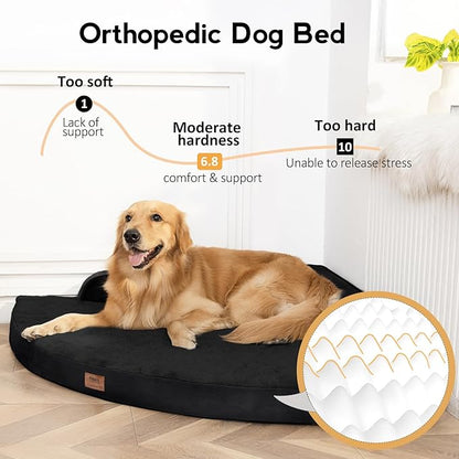 Large Orthopedic Dog Bed with Sides Big Dog Beds with Removable Washable Cover Non-Slip Waterproof Pet Bed for Medium Large Dogs - Black L