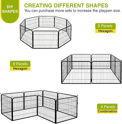 BestPet Dog Playpen 24 Inch 8 Panels Heavy Duty Metal Pet Exercise Pen Indoor Outdoor Without Door Fence Panels Anti-Skid Expandable Design