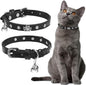 EXPAWLORER Cat Collar for Girl Boy Cats- Adjustable Leather Pet Collar with Safety Elastic Belt,Personalized Punk Accessories Buckle Collars with Bell & Durable D-Ring,White Diamond Skull