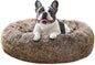 JOLLYVOGUE Calming Dog Bed Large Size Dog, Anti-Anxiety Donut Large Pet Bed, 36 inches Fluffy Faux Fur Round Cat Bed, Fits up to 75 lbs Pets (Smoke Brown)