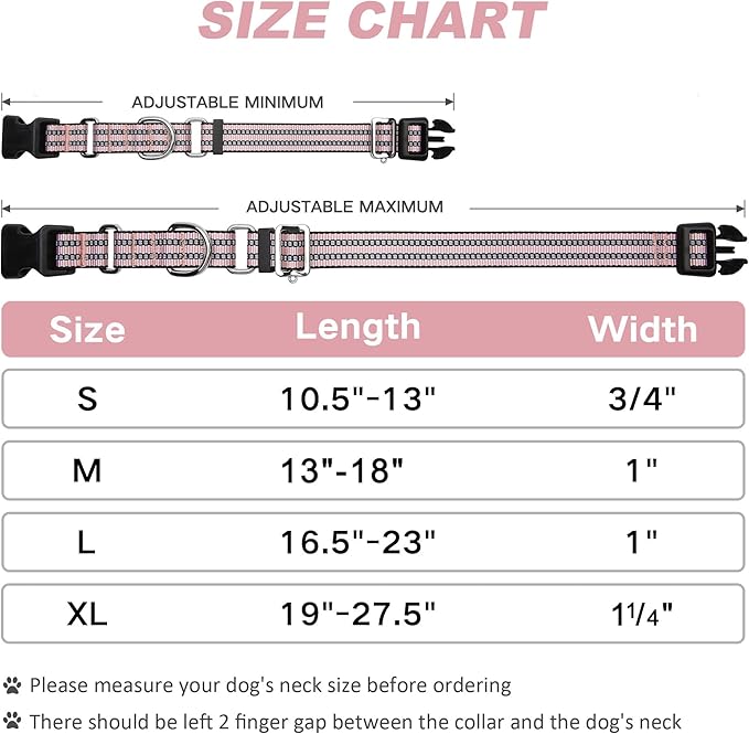 Martingale Dog Collar, Adjustable Nylon Reflective Collar with Quick Release Buckle (Light Pink, Medium)
