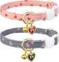 2 Pack Cotton Breakaway Cat Collar Pink and Gray Heart Shaped Pendant Cute Kitten Cat Collar with Bell