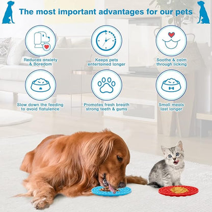 Dog Lick Pad, Pet Bathing Grooming Distraction Wall Mounted Silicone Slow Feeder Mat with Strong Suction, 2 Pack