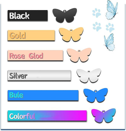 Dog Tags Personalized for Pets - Custom Dog Name Tag for Dog Collar, Colorful Butterfly Pet ID Tag, Stainless Steel Pet ID Tags for Small Large Dogs Cats, Pets Accessories for Cat Engraved Both Sides