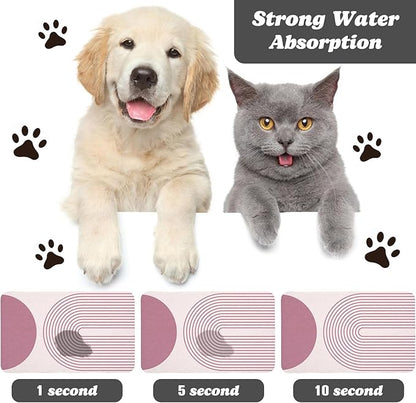 Dog Food Mats for Floors Waterproof, Cat Water Bowl Mats Pet Feeding Absorbent Mat Placemats for Food and Water Pink Bohemia 24 * 32 inch