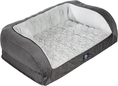 Serta Orthopedic Quilted Couch Dog Bed for Pets – Slate Gray (Large)